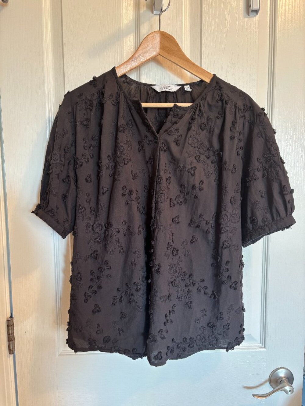 &Other Stories - Black Embroidered Floral Top - Size 12